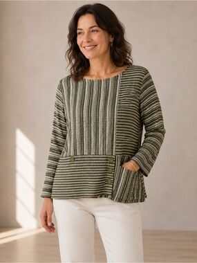 NWT Habitat Fiesta Striped Swing Pullover Boho Top Guacamole Sz S/M